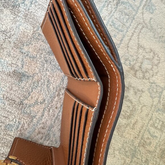 Tory Burch Medium Miller Trifold  Pebbled Leather Wallet  Light Umber - Picture 4 of 6